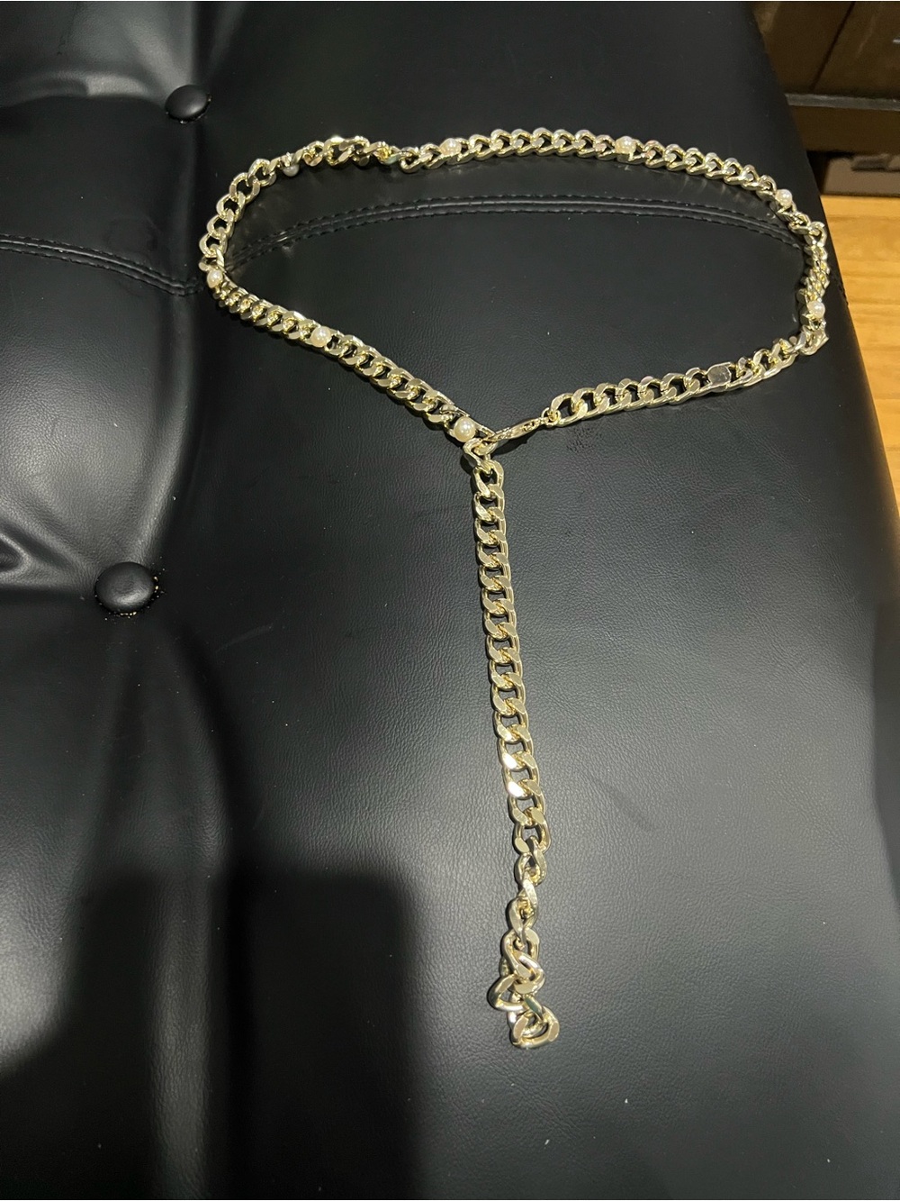 Gold-Tone Waist Belt for Women with pearl accents